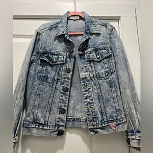 Vintage 90s Jacket Denim Jean Guess Georges Marciano Acid Wash Distressed SZ S